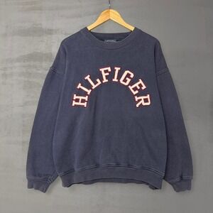 Vintage Tommy Hilfiger 90s Navy Blue Spellout Retro Crewneck Sweatshirt  XL